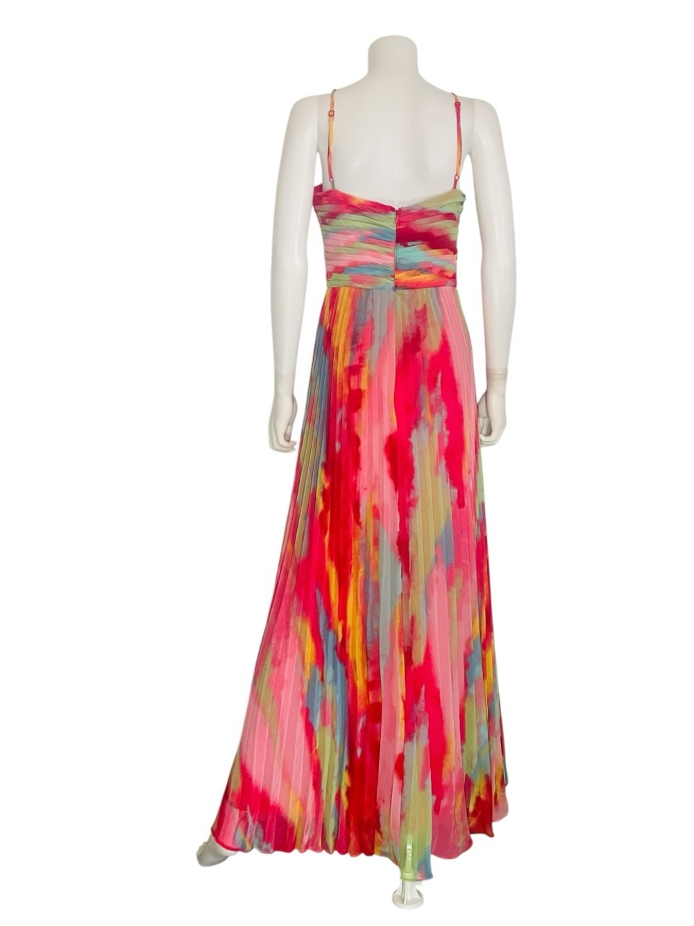 $259 Xscape Multi Tie Dye Print Pleated Halter Maxi Dress Size 8 - Picture 4 of 7